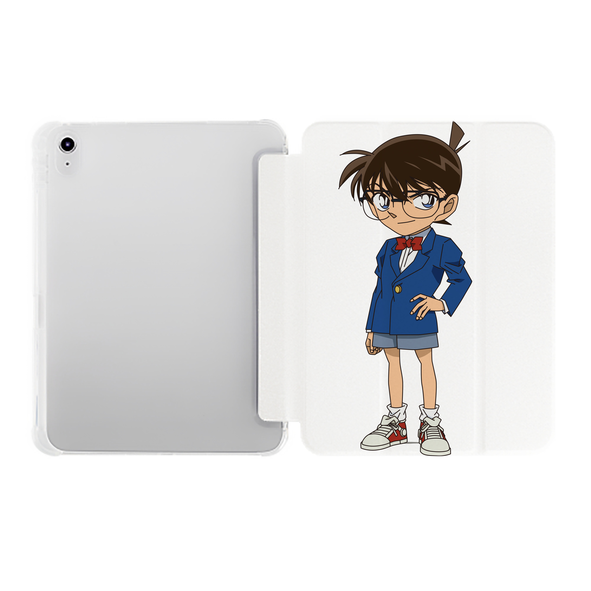 （画像用） 名探偵コナン 江戸川 コナン Detective Conan Conan Edogawa IPad ケース ペン収納付き 三つ折りスタンド PUレザー×シリコン 対応機種9.5/10.5/10.9インチ